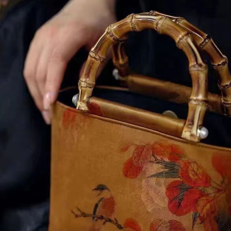 ファッショナブルな袍ハンドバッグ中国風の竹の形のトップハンドルチャイナハンドバッグ小さなイブニングバッグ財布女性のための