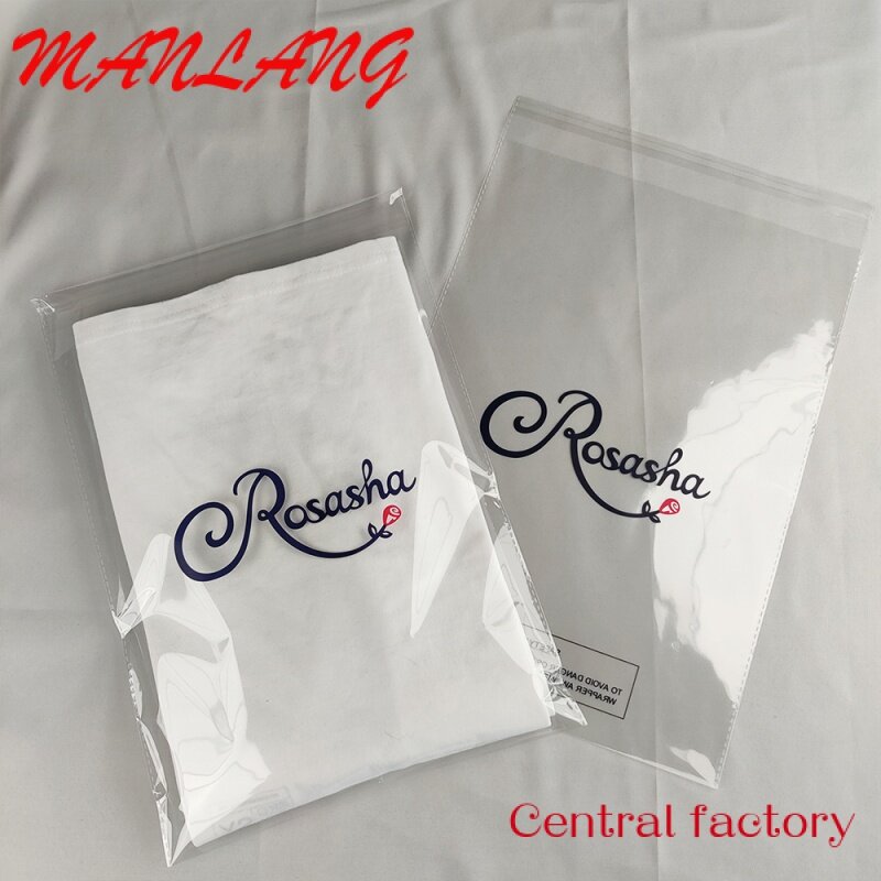공장 맞춤형 로고 의류 패키지 플라스틱 OPP 가방, 자체 접착 도장 첼로 가방, 재밀봉 가능한 투명 셀로판 가방.