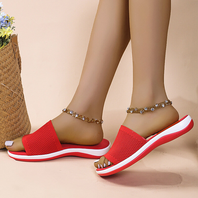 Sandal selop anti selip untuk wanita, sandal pantai musim panas ringan, sepatu datar tebal ukuran besar modis untuk wanita