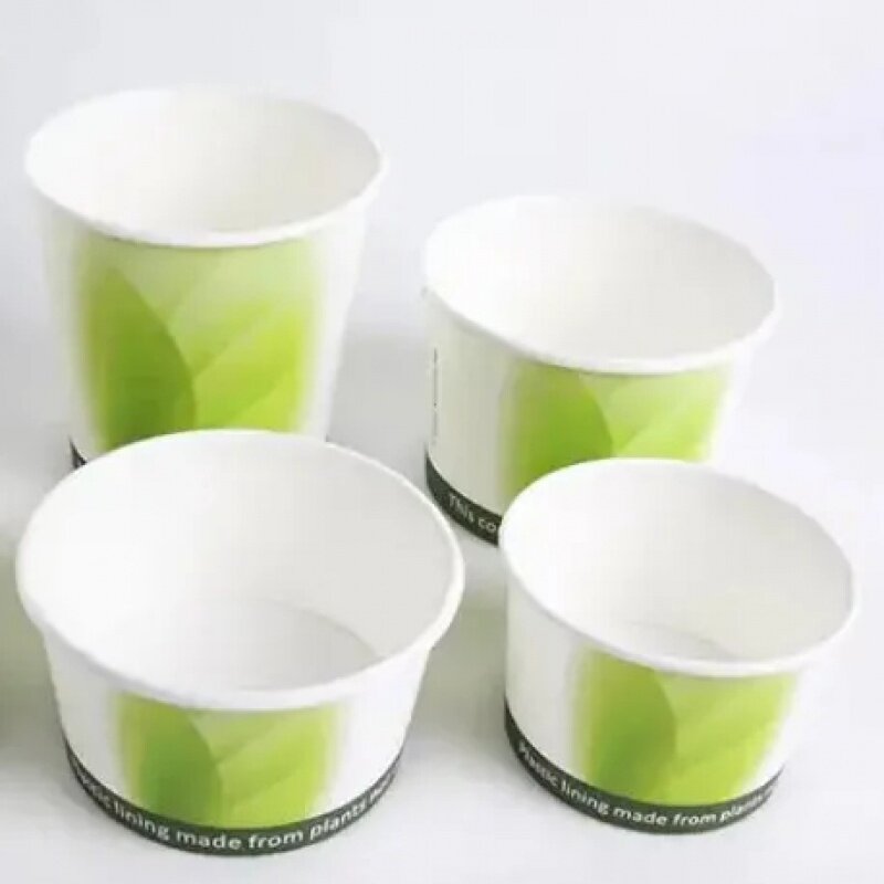 Tazón de papel de pulpa de madera Biodegradable con tapa, desechable para llevar taza de sopa, té, agua y café, producto personalizado, 10oz
