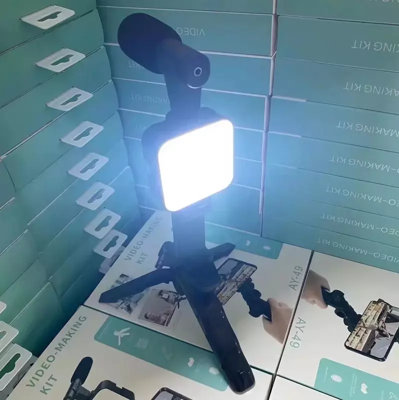 Vlogger Kits de micrófono, luz de relleno LED, Mini trípode con control remoto para cámara, teléfono inteligente, kit de vlogger