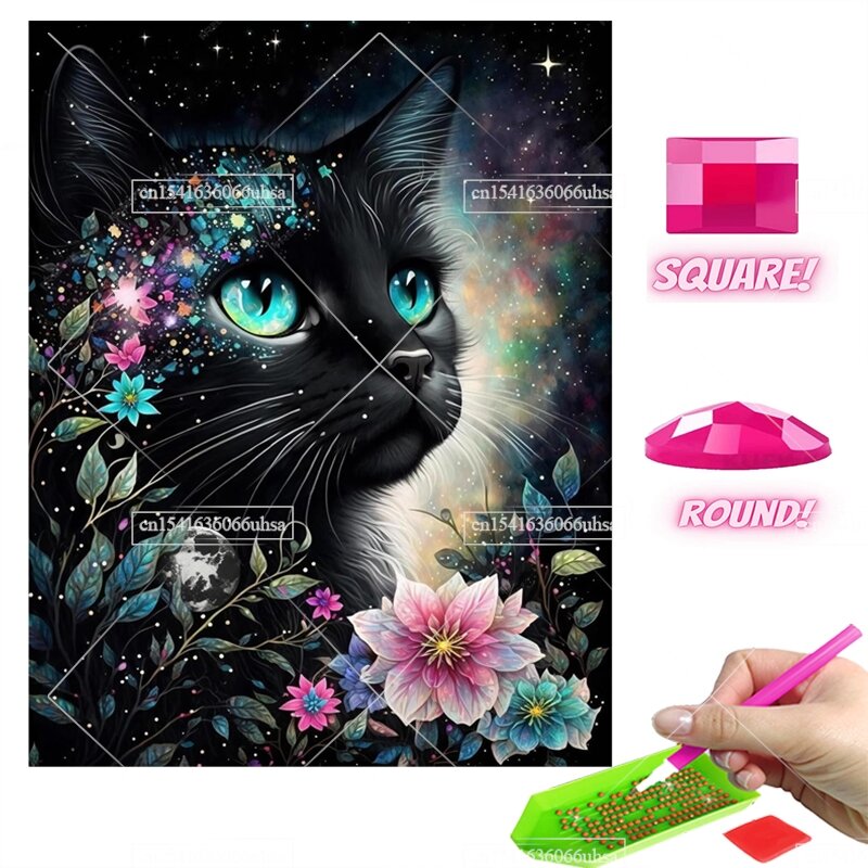 Black Cat Diamante Kits de Pintura, Pintura Por Números, Broca Completa, Animal Diamond Art, Pontos Mosaico Bordado, Ponto Cruz Imagem