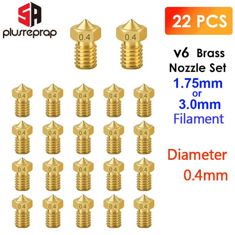 22PCS/lot V6 Brass Nozzle for E3DV6 Anycubic i3 Mega S X Chiron Kobra Flybear HotEnd 0.4MM  J-Head Extruder Printer Accessorie
