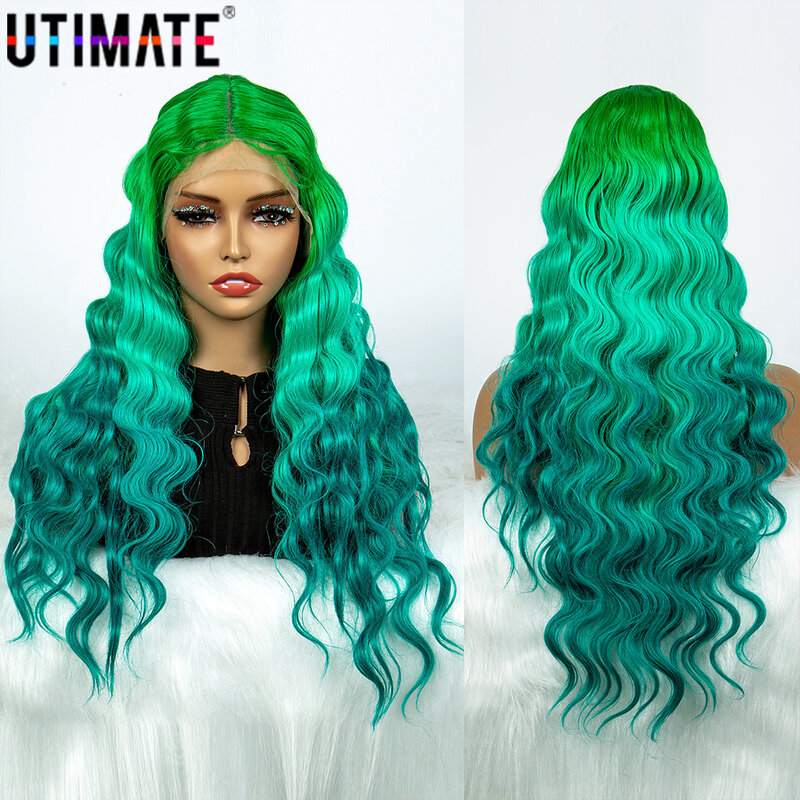 Женские зеленые парики с эффектом омбре, парики средней длины с длинными волнистыми вьющимися волосами, парики с зелеными корнями для женщин, для косплея, для ежедневного использования