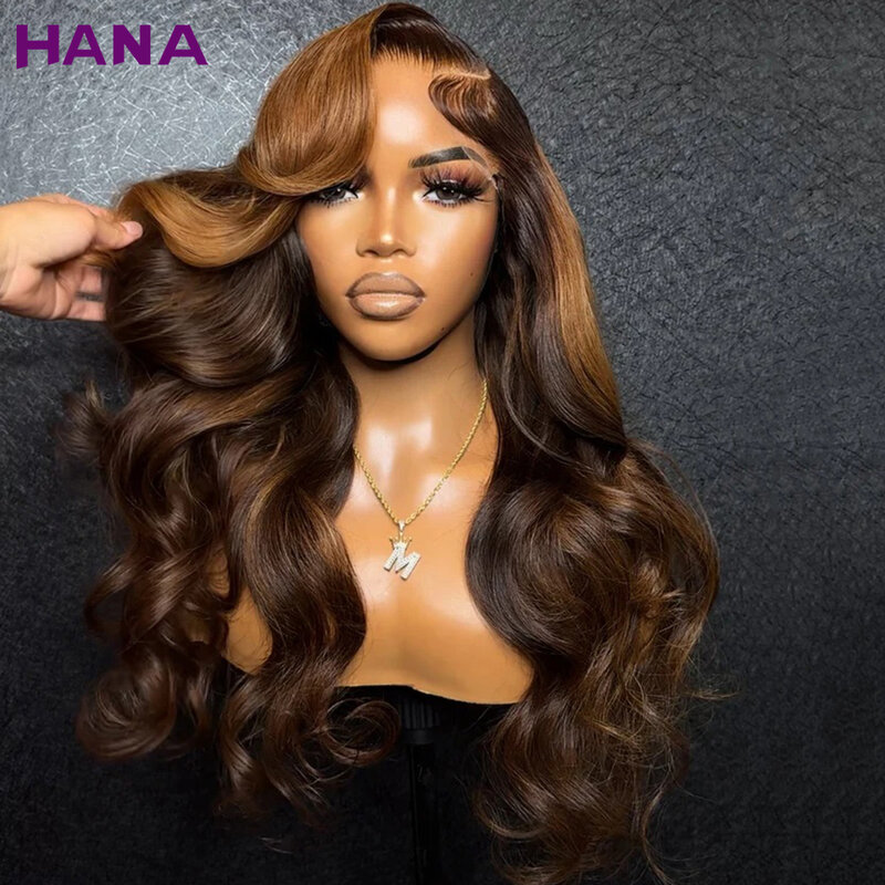 Ombre Brown Colored 13x6 HD Transparent Lace Frontal Wig Wave Pre-Plucked 12A Grade 5x7 Lace Closure Human Hair Wig For Women