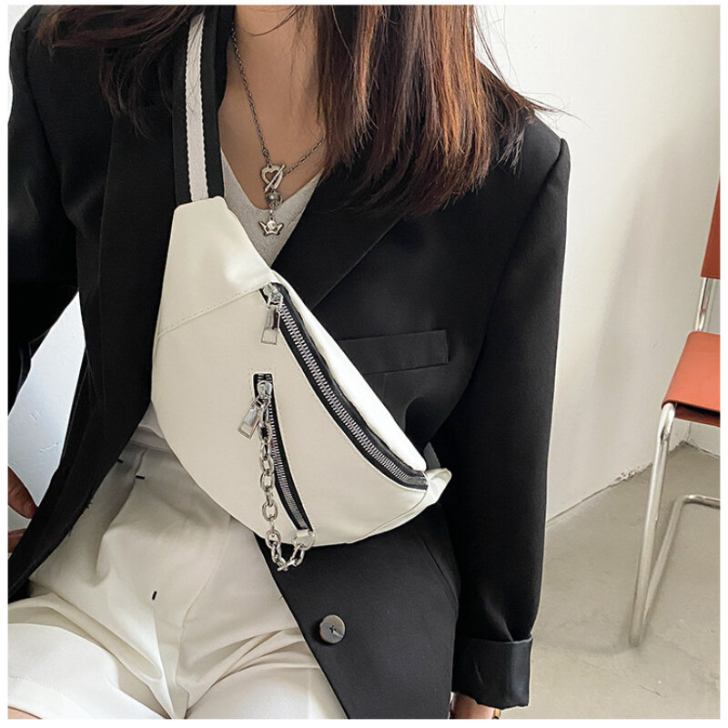 女性用単色チェストバッグ,ウエストに合わせて調整可能なショルダーストラップ,ヒップホップスタイル