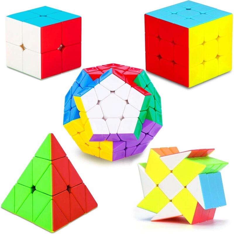 Magiczna kostka Qiyi zestaw 5 paczek Speed magiczna kostka zestaw 2x2/3x3/Pyraminx/Triangle Megaminx/Fenghuolun 3D gry przestrzenne Puzzle zabawka