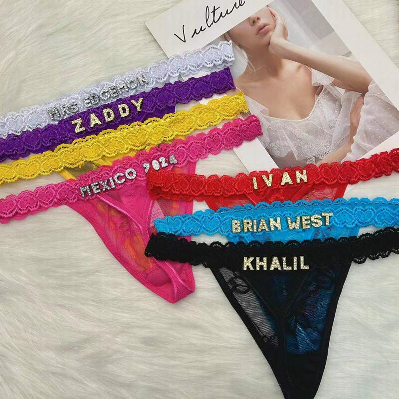 Custom Thong Panties with Name DIY Rhinestone Letter Thongs Sexy Customized Underwear G-String Personalized Bikini Jewelry Gift