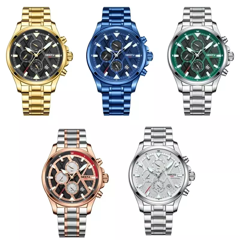 Nibosi homens relógio de pulso esportivo, quartzo, impermeável, ouro, preto, marca de luxo, marca superior