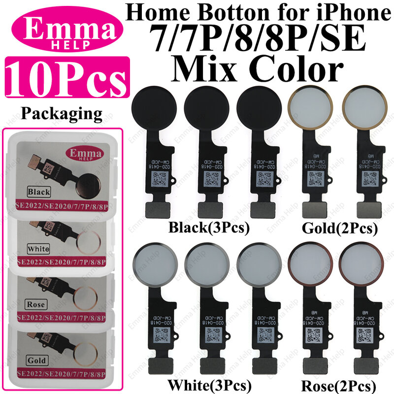 EmmaHelp 10pcs Universal Home Button Flex Cable for iPhone 8 7 Plus SE 2022 Menu Return ALL Fuction No Fingerprint Mix color