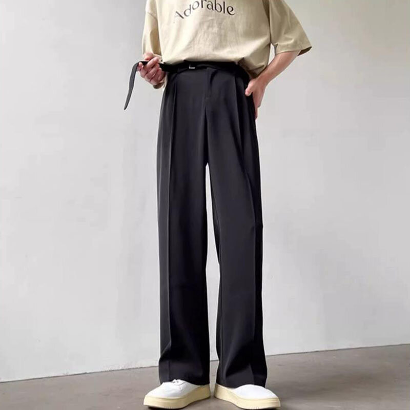 Pantalon décontracté imbibé de couleur unie pour homme, coupe droite, jambes larges, style streetwear, printemps été 2024