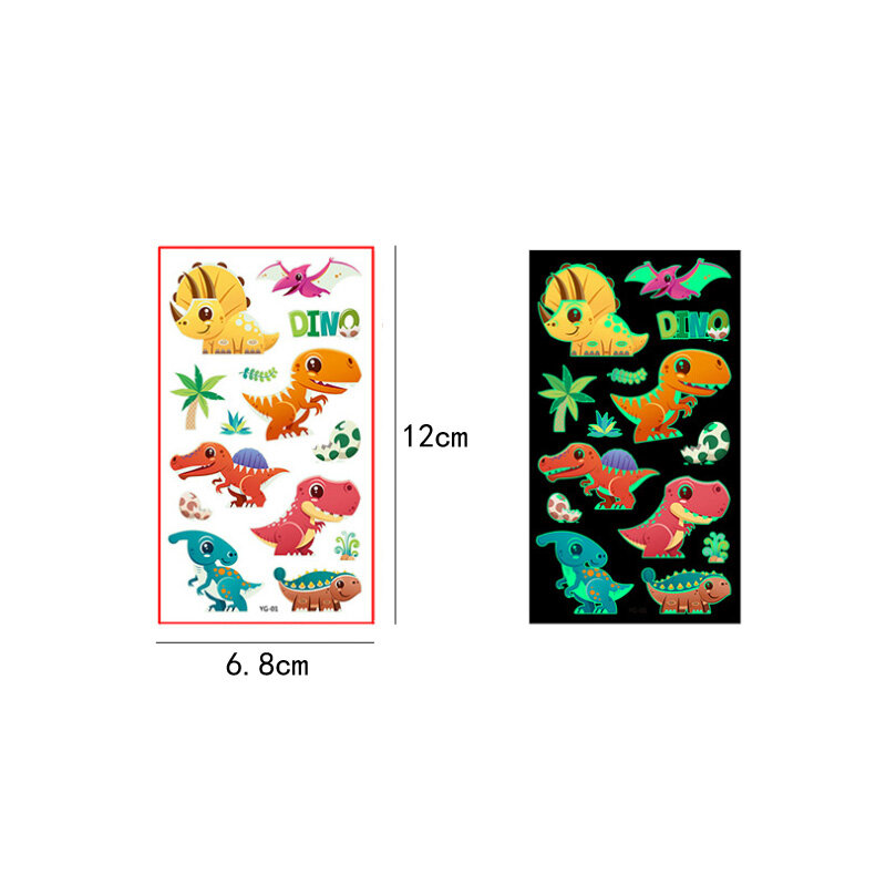 5 Sheets/Set Children Cartoon Luminous Tattoo Sticker for Kids Arm Face Glowing Tattoo Animal Dinosaur Mermaid Design