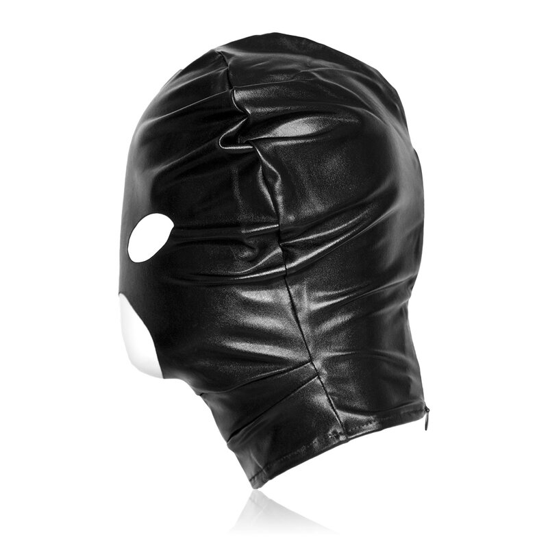 Máscara elástica de couro para mulheres e casais, capa de cabeça preta, brinquedo alternativo flertando, chapelaria, produtos para adultos