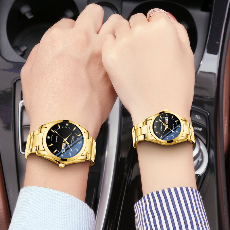 Chenxi-Relógios de aço inoxidável impermeáveis para homens e mulheres, relógio de luxo, conjuntos de casal, moda, 2023