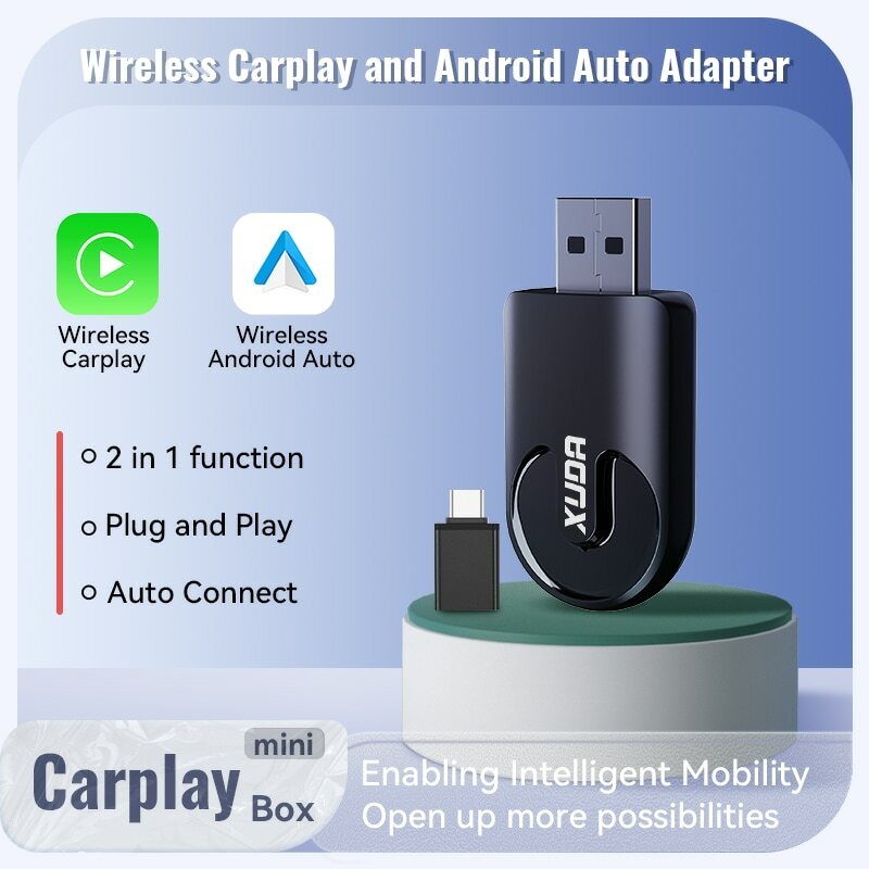 XUDA-Mini cable a inalámbrico 2 en 1 AI Box Carplay 5G Wif y Bluetooth 5,0 Android Auto Plug and Play, conexión no inductiva