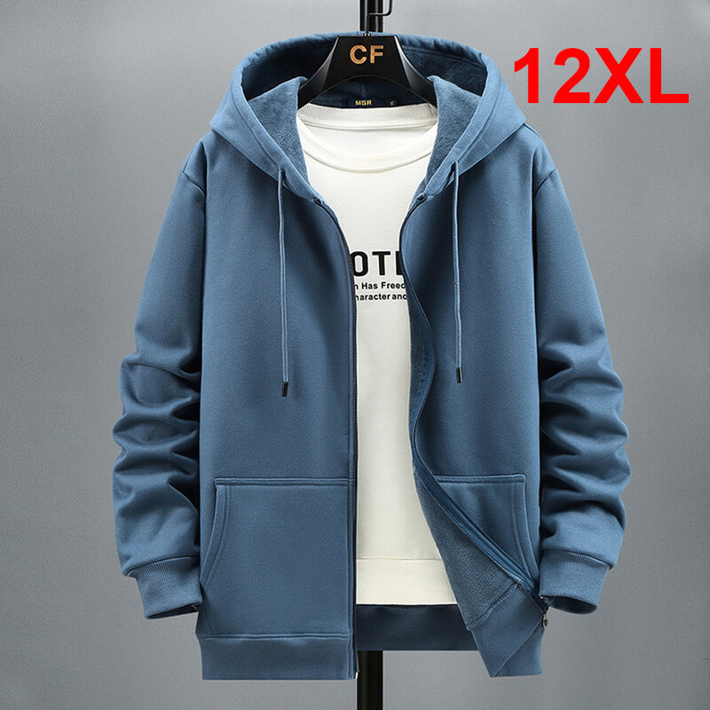 Sudadera con capucha de lana para hombre, chaqueta de talla grande 10XL, 12XL, Color sólido, azul, negro, rojo y gris, Otoño e Invierno