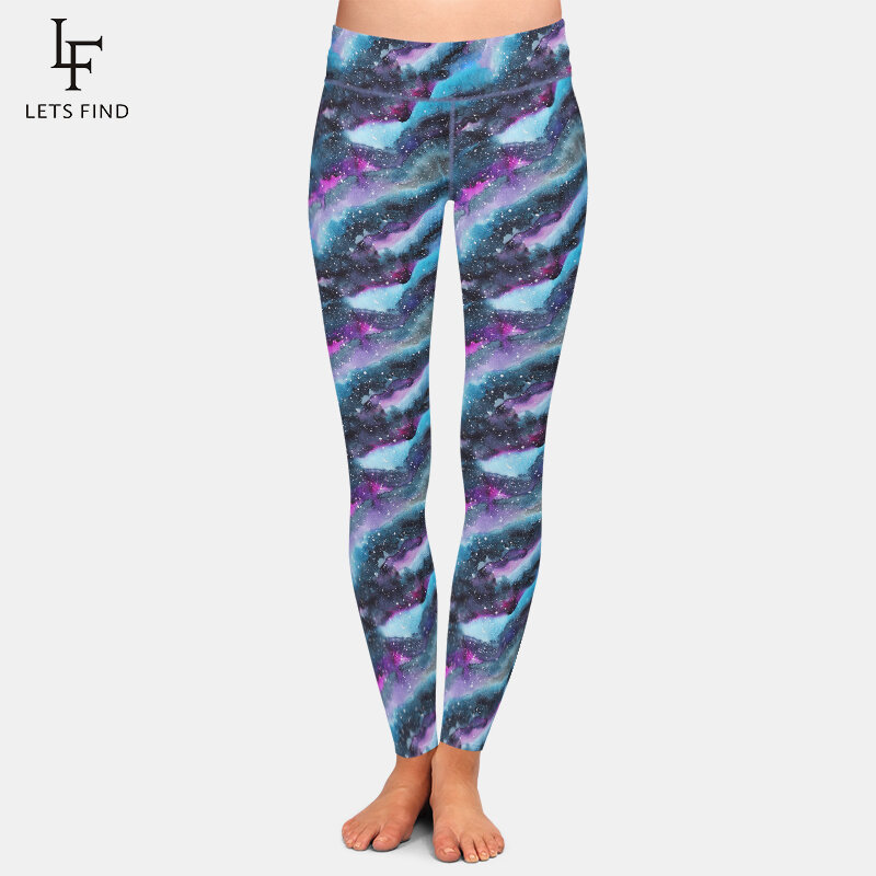 Letsfind nova chegada bela galáxia padrão imprimir cintura alta mulheres leggings moda fitness magro feminino nona calças