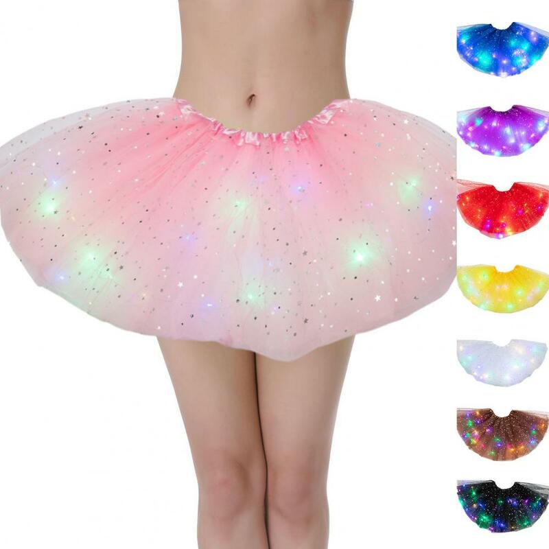 Gonna a LED da donna Halloween Cosplay Women Star paillettes Mesh gonna a pieghe in Tulle principessa a-line orlo allentato Lace Club Dance Party