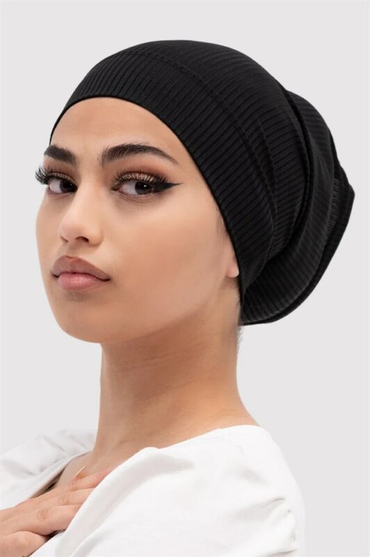 Rippen Solide Baumwolle Inneren Hijab Caps Muslimischen Stretch Turban Kappe Islamischen Underscarf Motorhaube Hut Weibliche Stirnband Mujer Turbante 2023