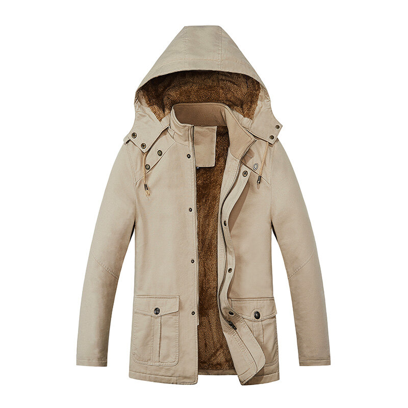 Parka blusão de comprimento médio masculino, jaqueta de montanhismo e caça, casaco espesso de lã, roupas quentes, plus size, inverno, 2024