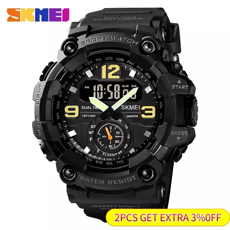 SKMEI Dual Movement 3 Time Sport orologio da polso da uomo impermeabile orologi elettronici montre homme Digital Men Watch1637