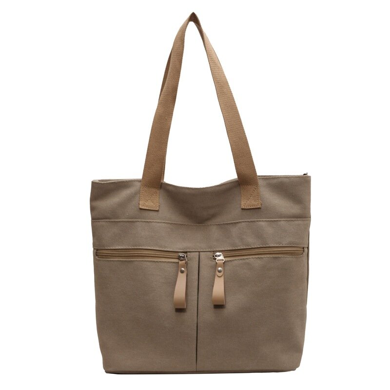 Canvas Bag Large Capacity Shoulder Bag 2023 New Trend Women's Bag All-match Fashion Student Bookbag Tote Bag Zipper Preppy style