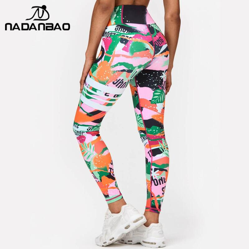 Nadanbao ผู้หญิงผอมยืด Leggings ฤดูร้อนบทคัดย่อพิมพ์กางเกงเอวสูงยืดหยุ่นกางเกงออกกำลังกาย Push Up streetwear ด้านล่าง