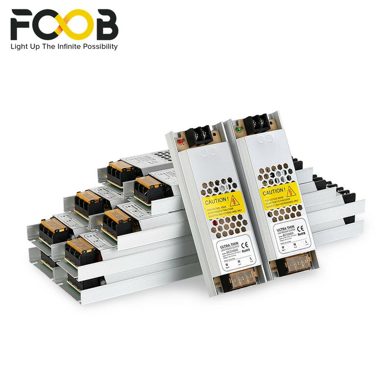 Fuente de alimentación de luz LED FCOB ultrafina DC12V 24V, adaptador de transformador de 60W, 100W, 150W, 200W, 300W, AC190V a 240V, controlador COB, tira LED