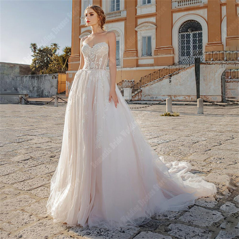 Nowy product rękawy suknie ślubne Sexy bez ramiączek bez pleców suknie na bal maturalny tiulu długość do mopowania Princess Party Vestidos De Novias