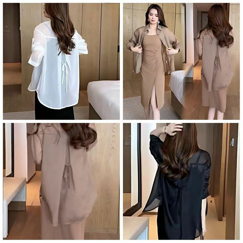 Spring Summer Sunscreen Chiffon Shirt Quick Drying Breathable Long Sleeve Ice Silk Fabric Solid Color Thin Sun Protection Top