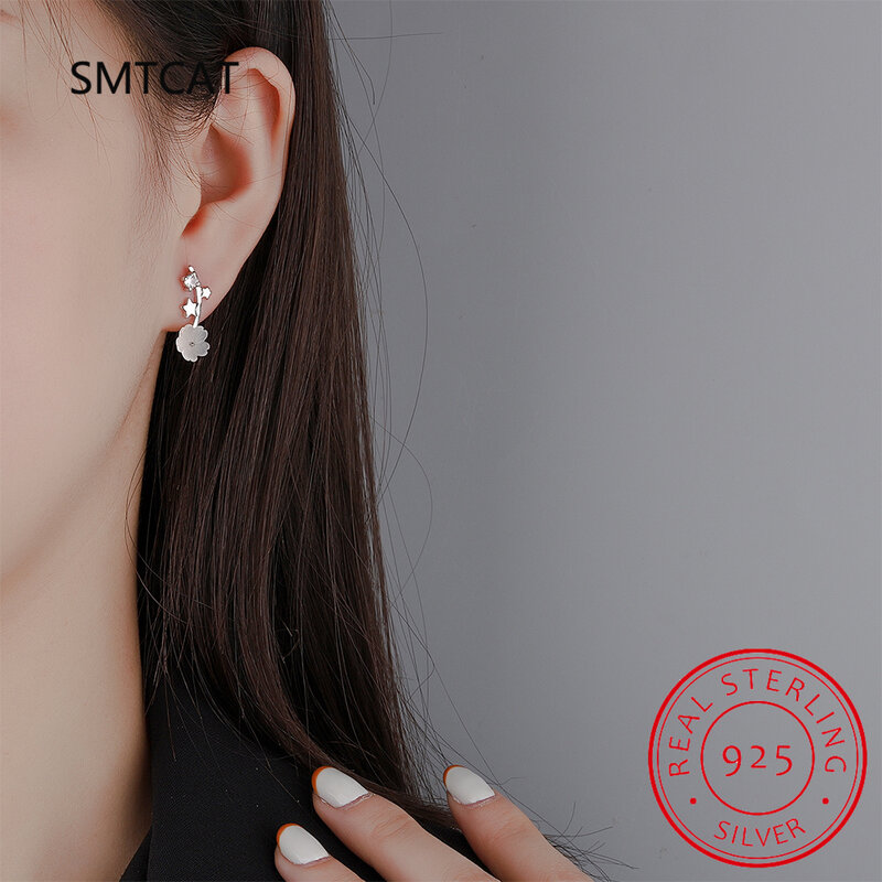 Orecchini a bottone con fiore di conchiglia in vero argento Sterling 925 per le donne di moda accessori minimalisti per gioielli classici con piante fini