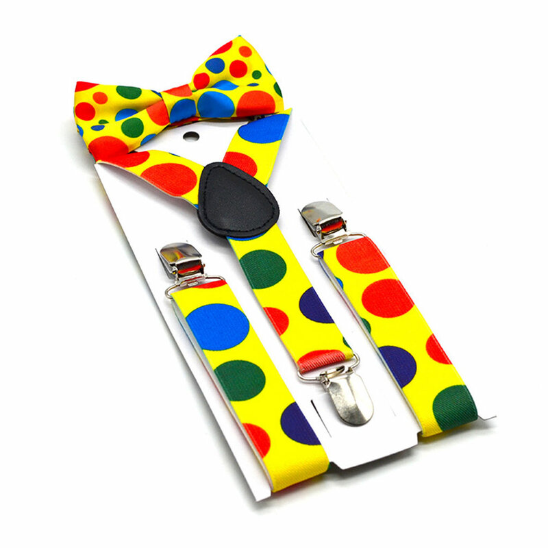 Children Suspenders Colorful Dots Bow Tie Party Anniversary Celebration Vintage Classic Y-Back Brace Belt Elastic