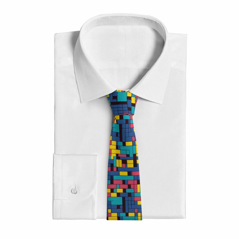 Abstrakcyjny krawat kolorowe bloki z ozdobnym wzorem elegancka krawaty dla mężczyzn kobiet wysokiej jakości wywinięty kołnierz akcesoria do krawatów