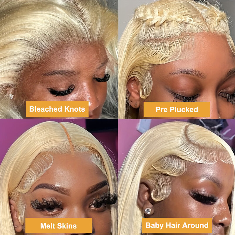 Perruque Lace Front Wig 613 naturelle brésilienne, cheveux bouclés, blond 100%, 13x4, pre-plucked, pour femmes