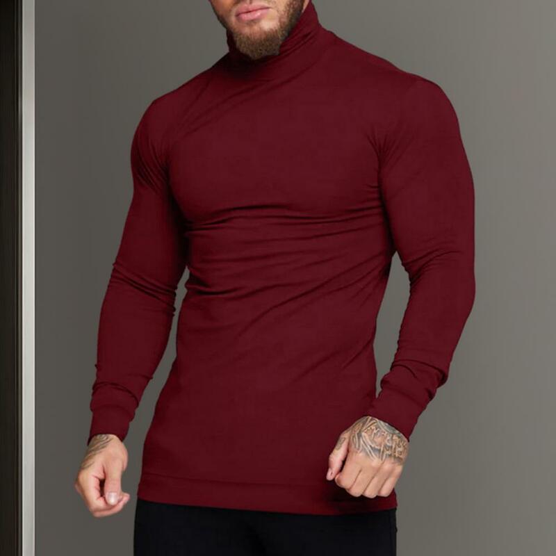 Camisola de malha grossa de gola alta masculina, manga comprida, slim fit, aconchegante, elegante, ajuste muscular, inverno, outono