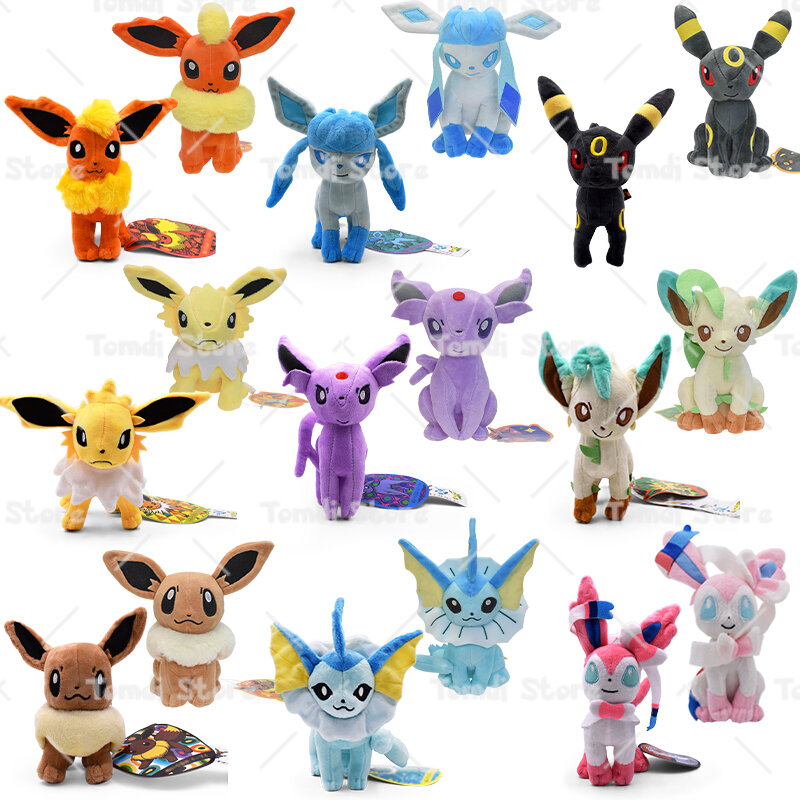 Pokémon Stuffed Animals, Brinquedos de pelúcia, Sentado De Pé, Eevee, Umbreon, Vaporeon, Flareon, Glaceon, Jolteon, Espeon, Leafeon, Sylveon
