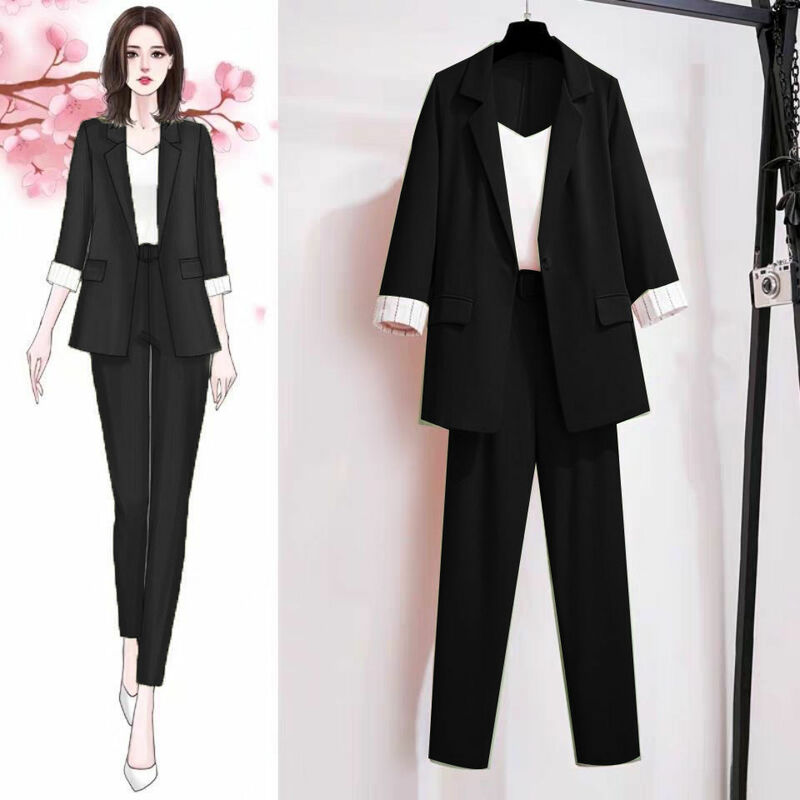 2023 Summer Thin Jacket Blazer Casual Pants White Vest 3pcs Set Elegant Women Pants Suit Office Work Clothes Outfits Tracksuit
