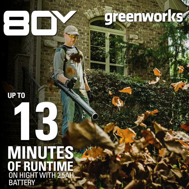 Greenworks-Ventilador Mochila Sem Fio Brushless, Bateria 2.5Ah, Carregador Rápido Incluído, 80V