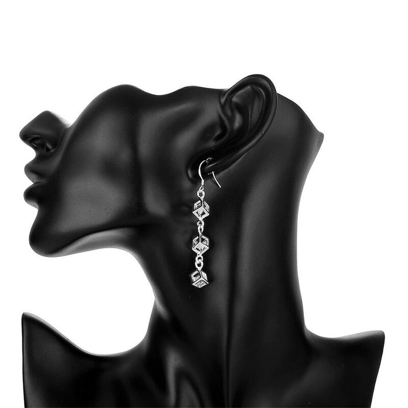 Heiße feine Sterling Silber Kristall Gitter Tropfen Ohrringe für Frau edle Mode Party Schmuck Trendsetter Weihnachts geschenke