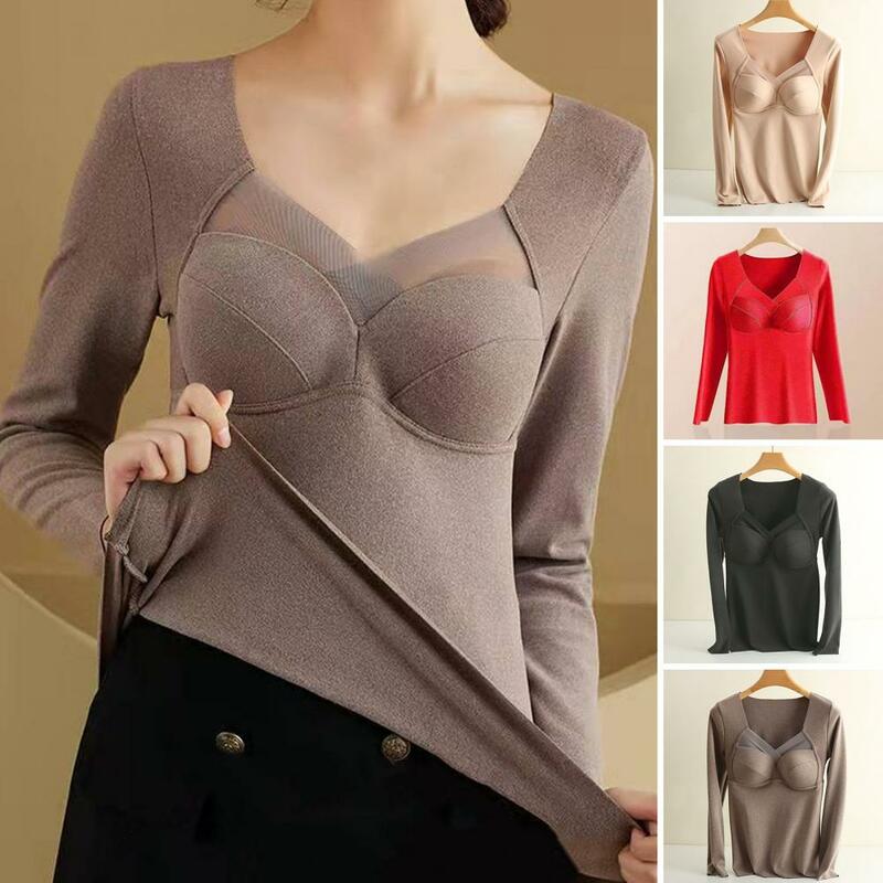Thermal Underwear Top Stretch Thermal Underwear Cozy Winter Essential Women's Padded Bra Thermal Top with Plush Lining for Extra