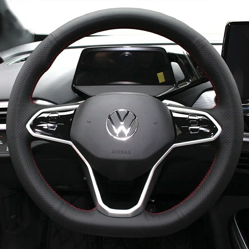 Cubierta de cuero para volante de coche, funda protectora para decoración Interior, para Volkswagen VW ID.4 Crozz ID.6 X ID.4 X