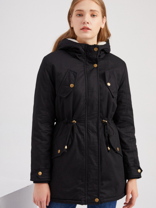 Jaket wanita bertudung katun, jaket panjang serut bertudung, atasan Harajuku, mantel tunik, mantel tebal, musim dingin, baru, 2023