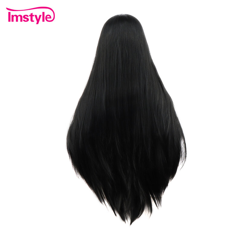 IMSTYLE Jet Black Lace Wig Synthetic Lace Front Wig 30 Inch Long Straight Wigs For Black Women Heat Resistant Daily Cosplay Wigs
