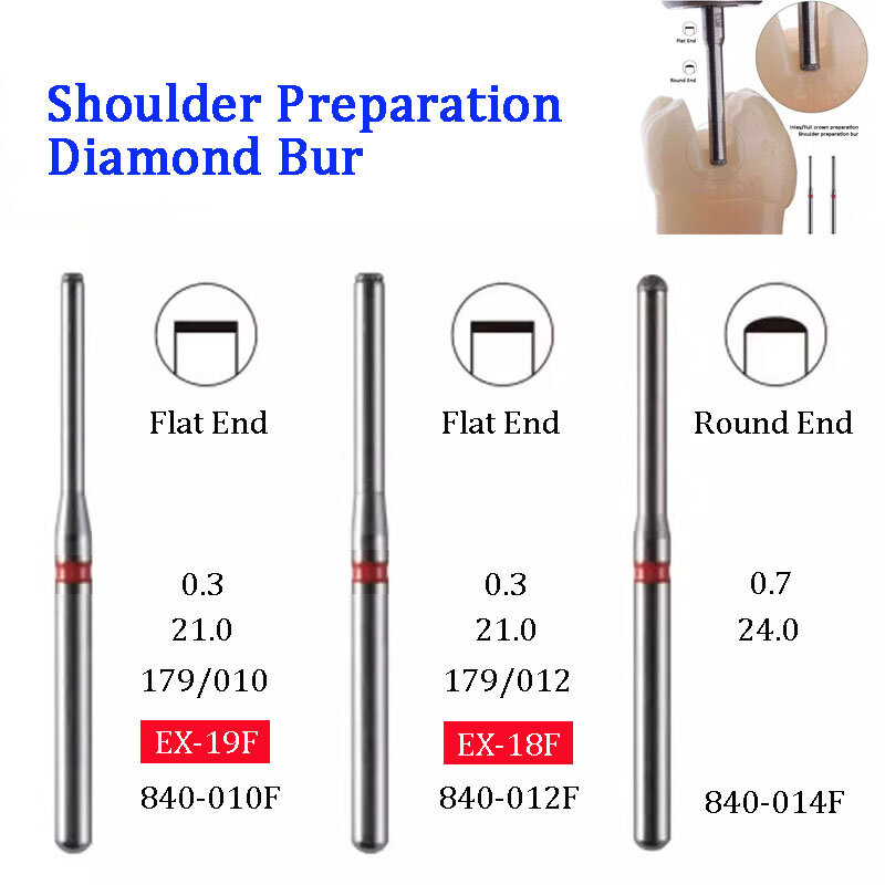 Fresa de diamante Dental de extremo para preparación de hombro, incrustación/preparación de corona completa, 5 piezas/caja, EX-18F, EX-19F