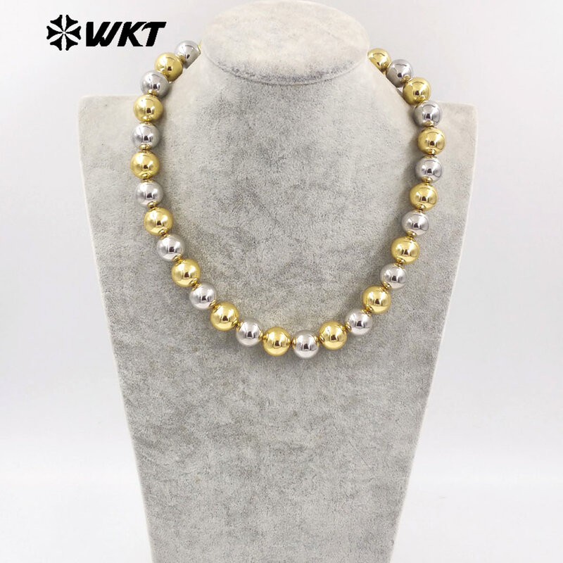 WT-JFN11 оптовая продажа, новый популярный дизайн, двойной цвет Mixsure, уникальное женское большое металлическое ожерелье с бусинами ручной работы