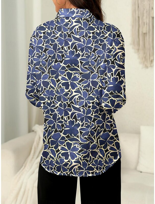 Camisa con estampado Floral para mujer, blusa informal de manga larga con botones, rosa, azul y morado, ropa de calle a la moda, primavera y otoño