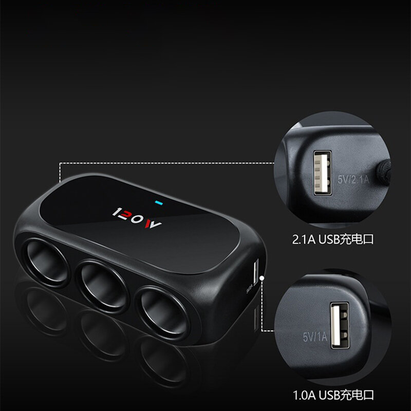 3 Socket Car Cigarette Lighter Splitter Dual USB Car Fast Charger 120W 12V 24V Car Charger Adapter For Phone GPS Dashcam
