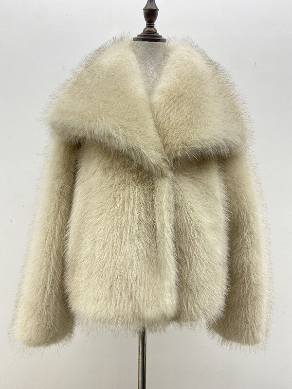 Cross border pakaian wanita AliExpress mantel bulu rubah imitasi tebal, jaket bulu palsu longgar kerah besar musim dingin baru