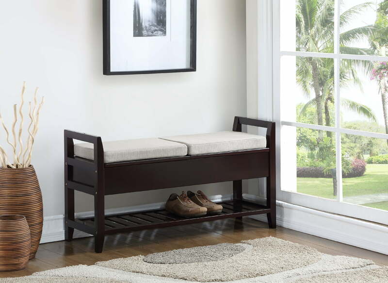 Roundhill Furniture Vannes Storage & Upholstered Bench, Espresso