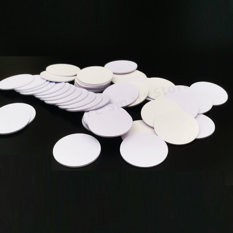 20pcs/50pcs 13.56MHz Nt-ag215 Coins Cards With Adhesive Backing 504 Bytes ISO/IEC 14443 A 25mm Waterproof PVC Nt/ag 215 NFC Tags